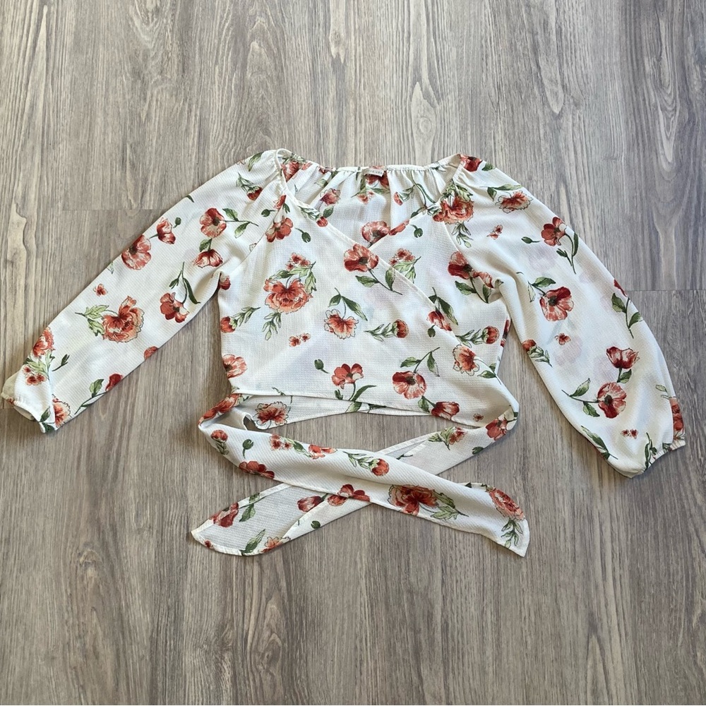 Tie-Front Floral Cropped Blouse